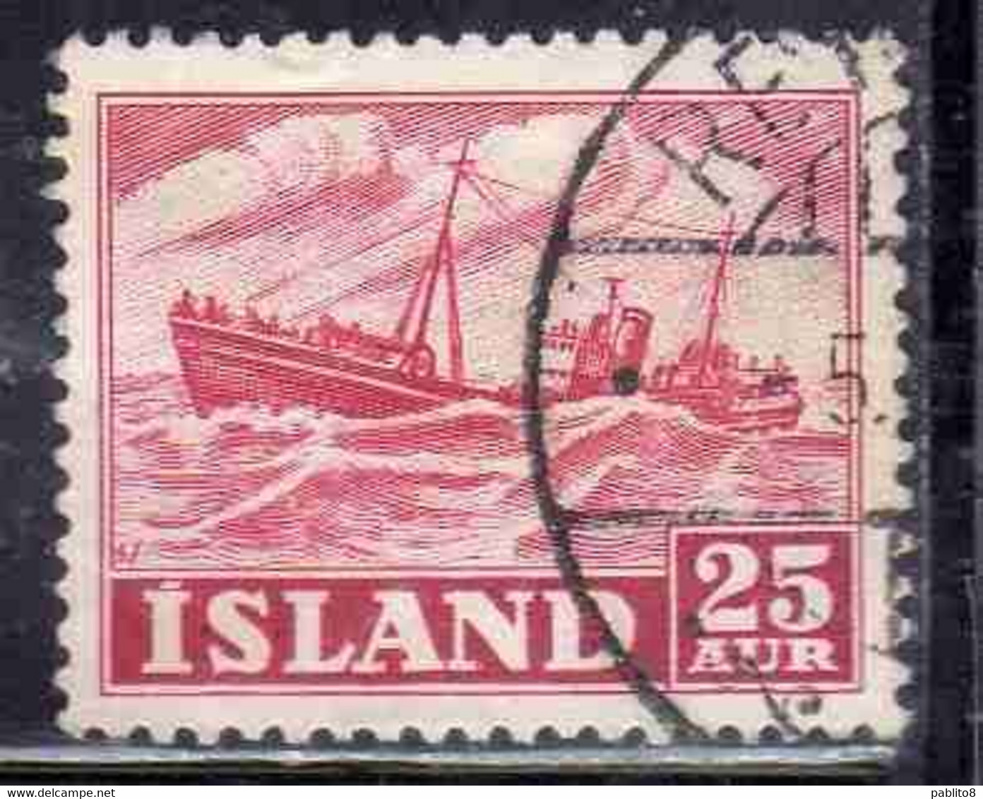 ISLANDA ICELAND ISLANDE 1950 1954 TRAWLER 25a USED USATO OBLITERE' - Used Stamps