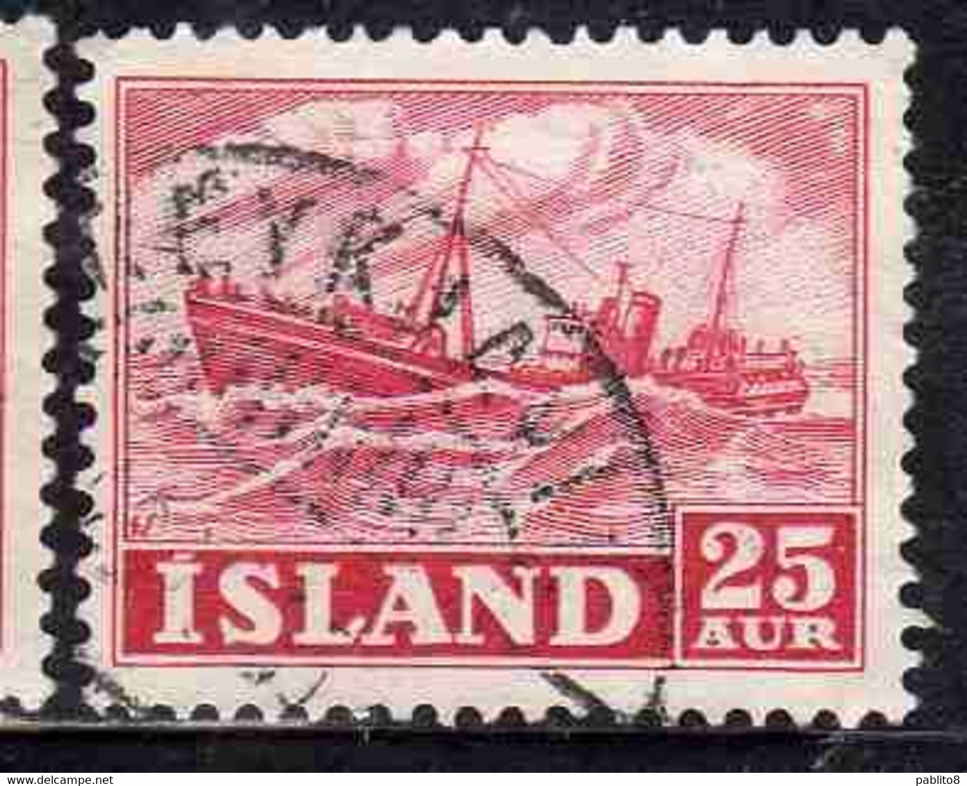 ISLANDA ICELAND ISLANDE 1950 1954 TRAWLER 25a USED USATO OBLITERE' - Used Stamps