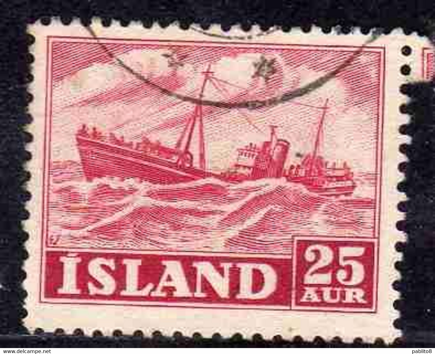 ISLANDA ICELAND ISLANDE 1950 1954 TRAWLER 25a USED USATO OBLITERE' - Gebruikt