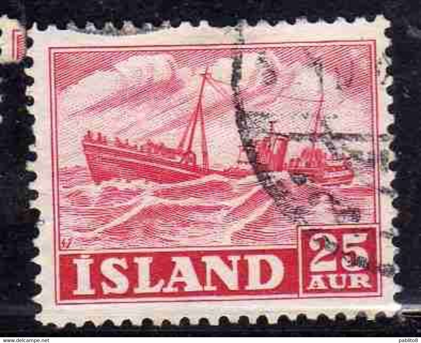 ISLANDA ICELAND ISLANDE 1950 1954 TRAWLER 25a USED USATO OBLITERE' - Used Stamps