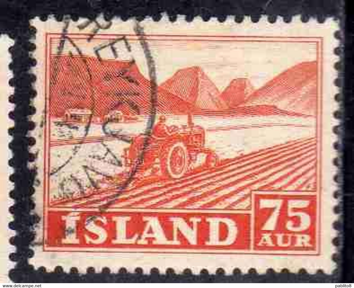 ISLANDA ICELAND ISLANDE 1950 1954 TRACTOR PLOWING 75a USED USATO OBLITERE' - Oblitérés