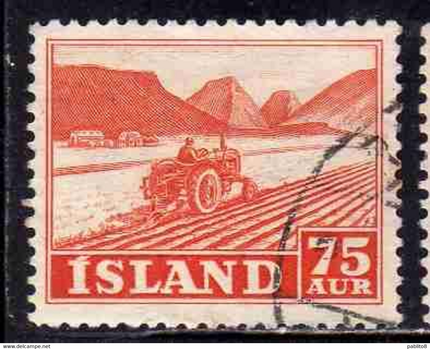 ISLANDA ICELAND ISLANDE 1950 1954 TRACTOR PLOWING 75a USED USATO OBLITERE' - Gebruikt