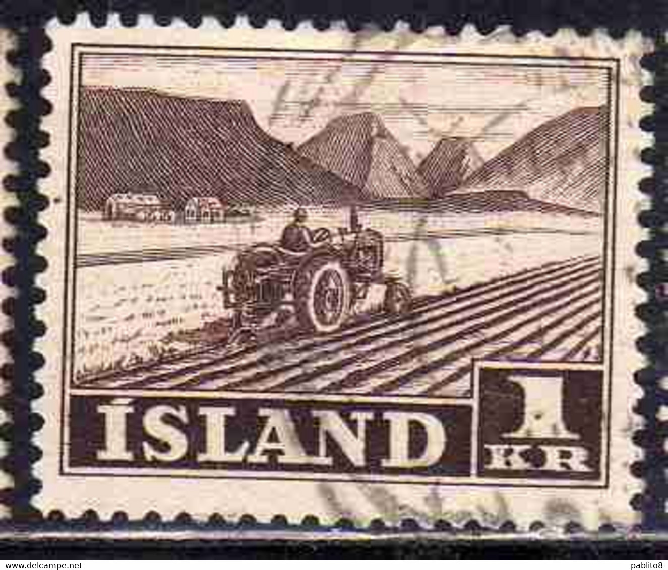 ISLANDA ICELAND ISLANDE 1950 1954 TRACTOR PLOWING 1k USED USATO OBLITERE' - Usados