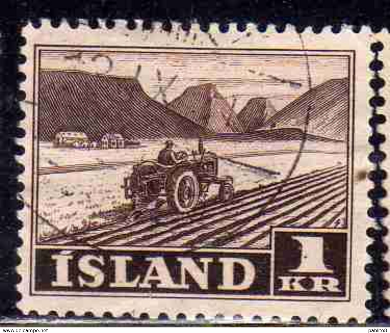 ISLANDA ICELAND ISLANDE 1950 1954 TRACTOR PLOWING 1k USED USATO OBLITERE' - Usados