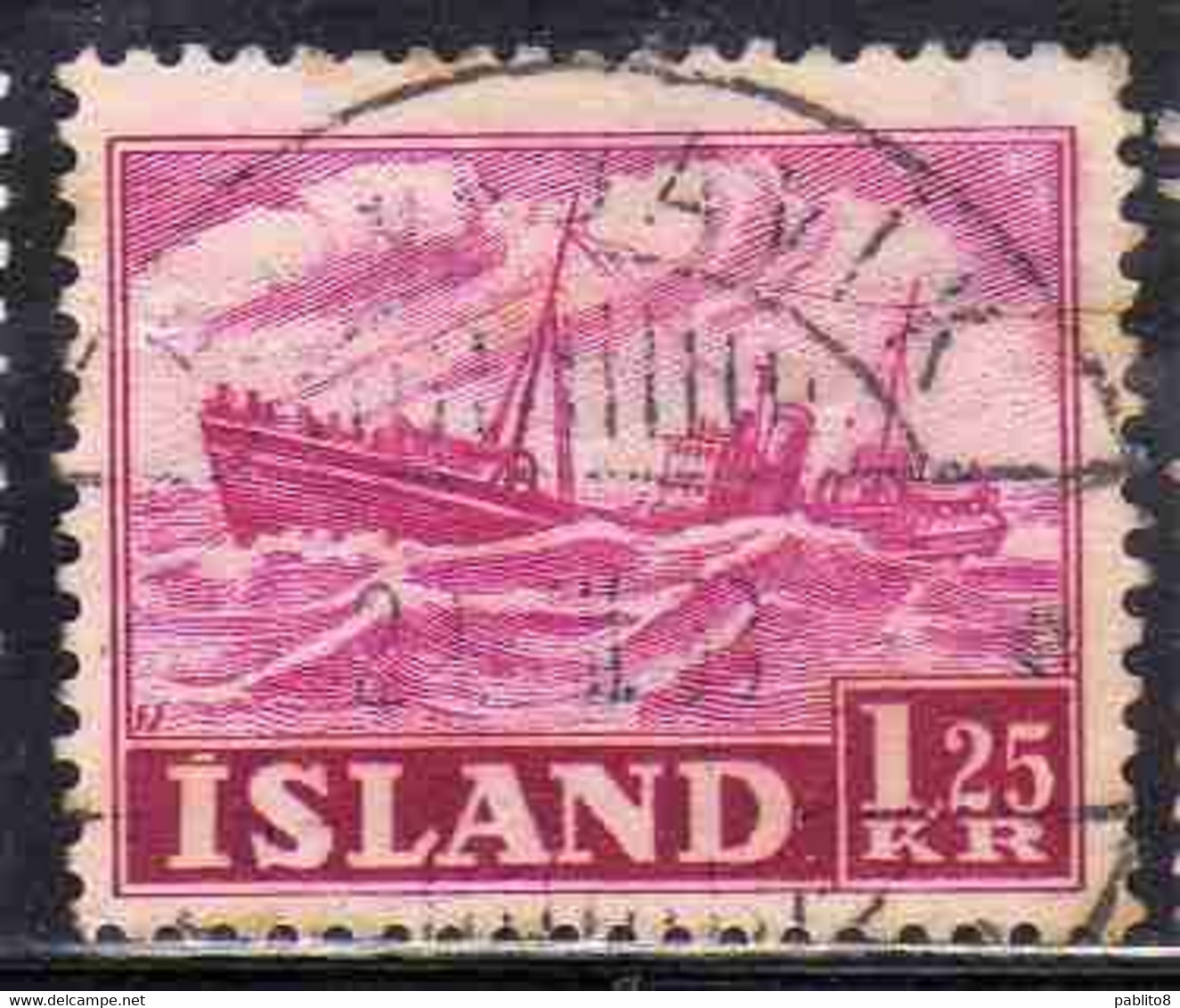 ISLANDA ICELAND ISLANDE 1950 1954 1952 TRAWLER 1.25k USED USATO OBLITERE' - Usati