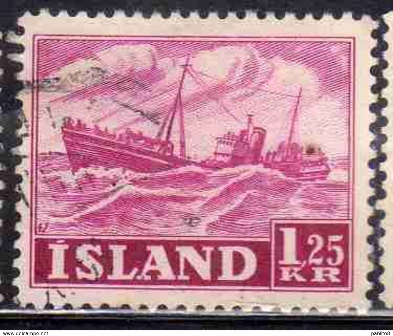 ISLANDA ICELAND ISLANDE 1950 1954 1952 TRAWLER 1.25k USED USATO OBLITERE' - Oblitérés