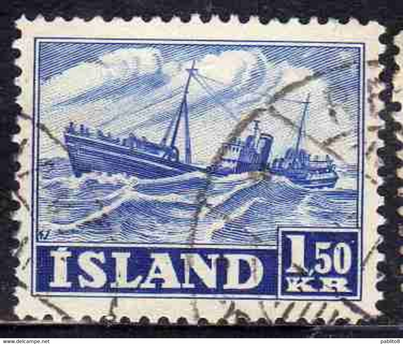 ISLANDA ICELAND ISLANDE 1950 1954 TRAWLER 1.50k USED USATO OBLITERE' - Oblitérés