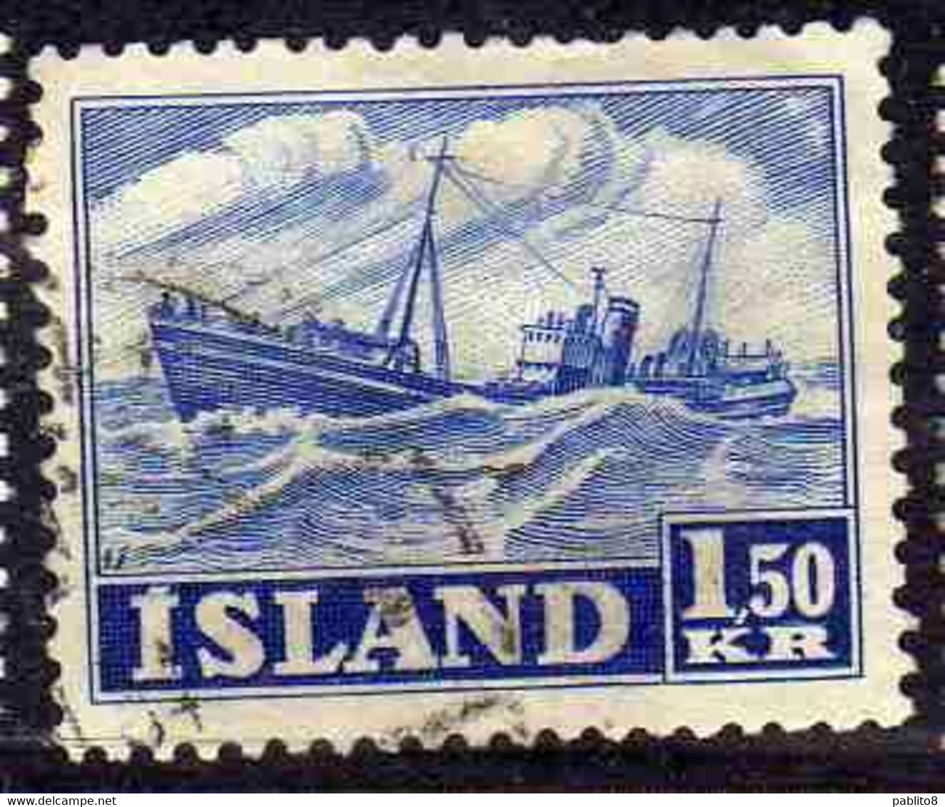 ISLANDA ICELAND ISLANDE 1950 1954 TRAWLER 1.50k USED USATO OBLITERE' - Oblitérés