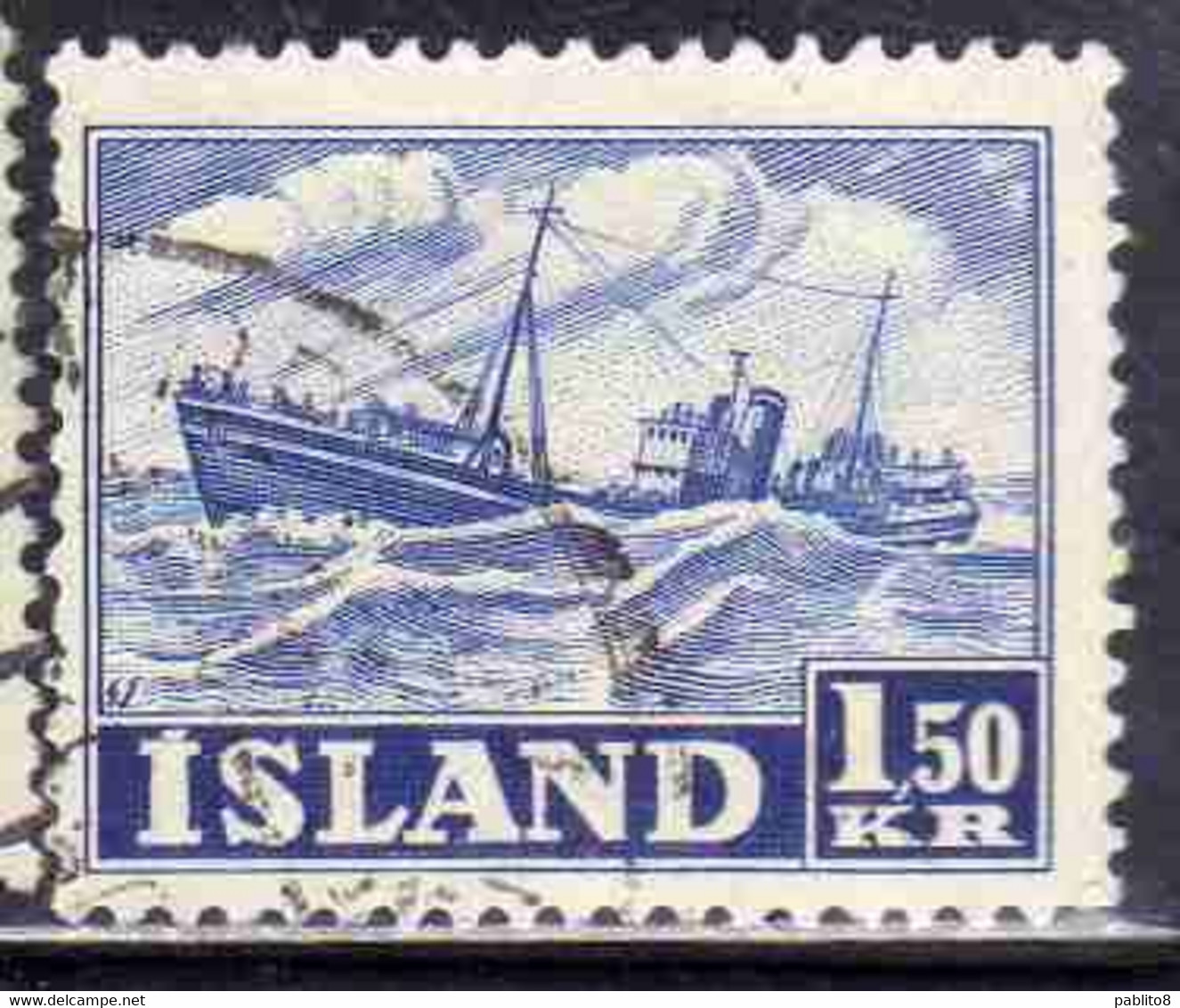 ISLANDA ICELAND ISLANDE 1950 1954 TRAWLER 1.50k USED USATO OBLITERE' - Usados