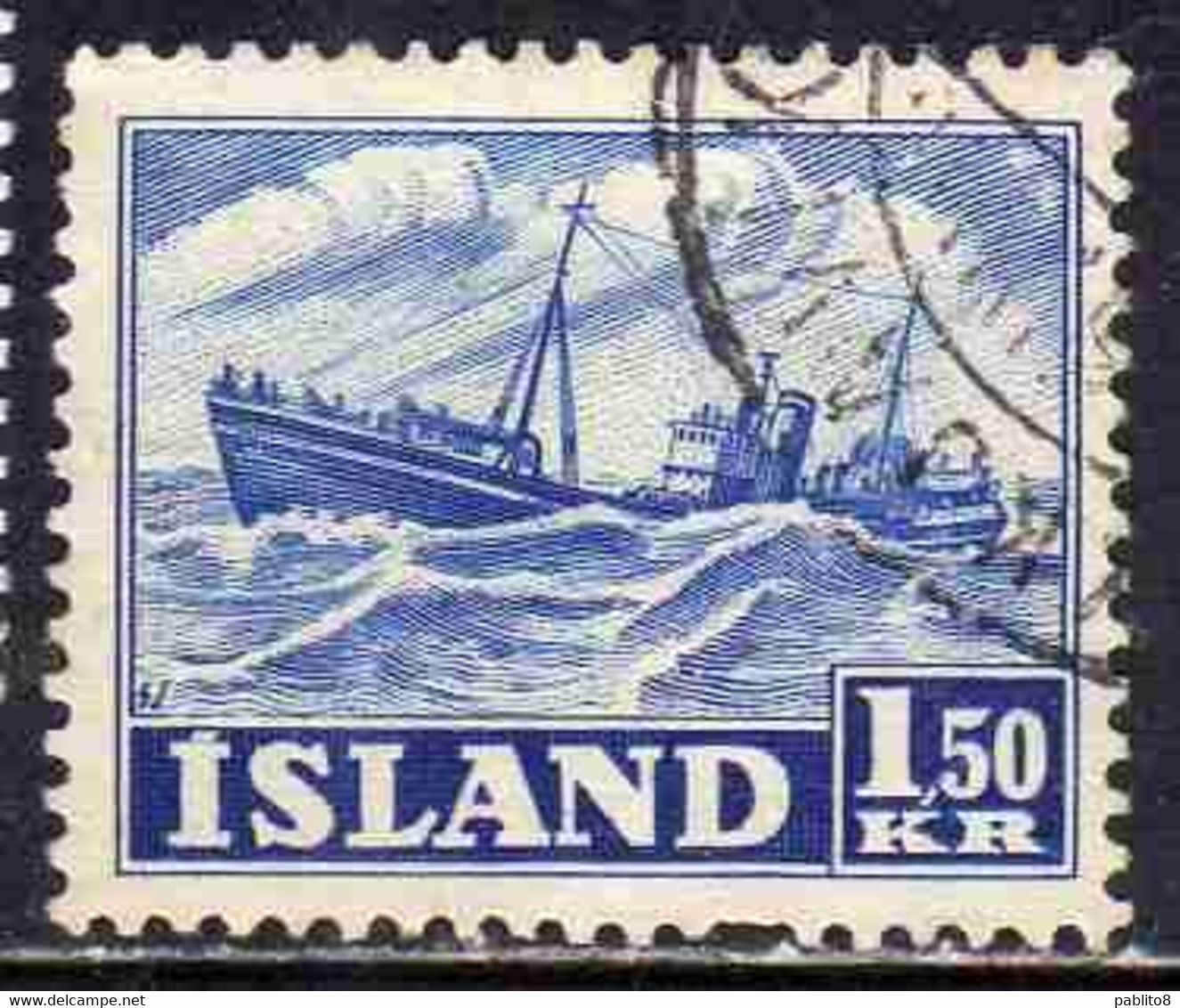 ISLANDA ICELAND ISLANDE 1950 1954 TRAWLER 1.50k USED USATO OBLITERE' - Usados