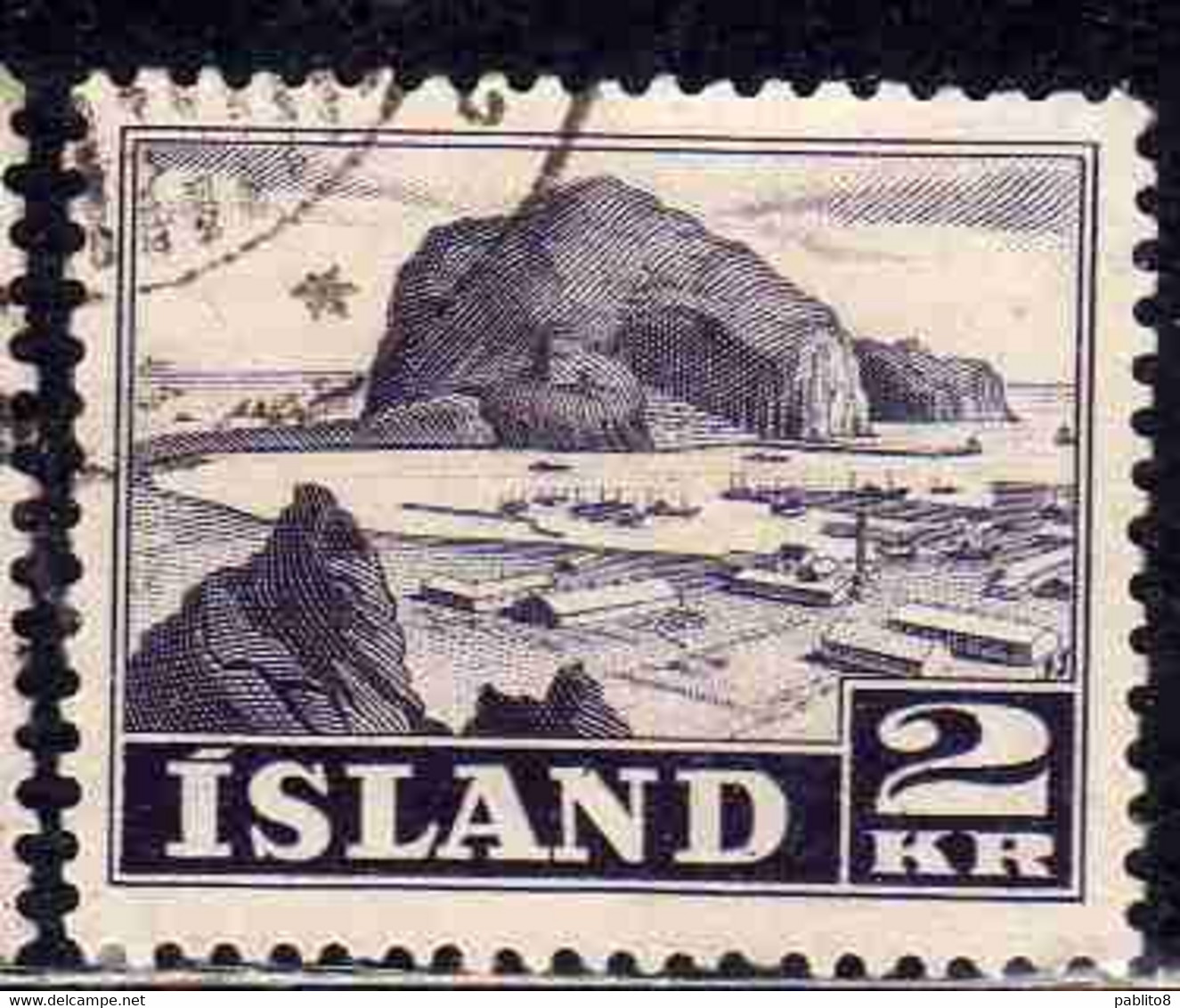 ISLANDA ICELAND ISLANDE 1950 1954 VESTMANNAEYJAR HARBOR 2k USED USATO OBLITERE' - Used Stamps