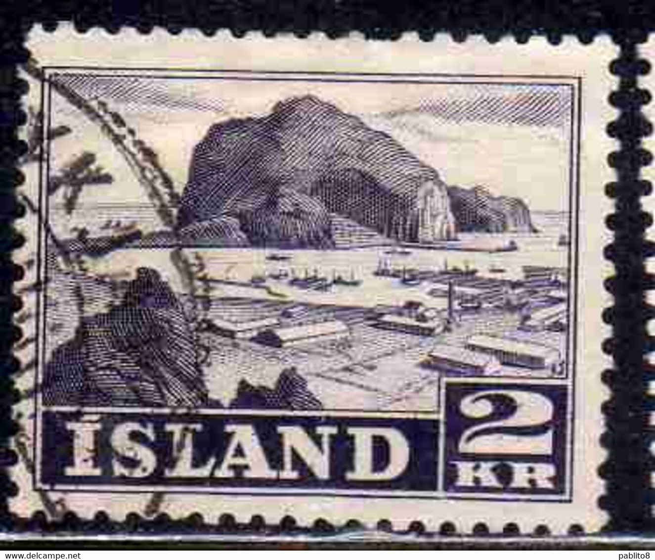 ISLANDA ICELAND ISLANDE 1950 1954 VESTMANNAEYJAR HARBOR 2k USED USATO OBLITERE' - Usados