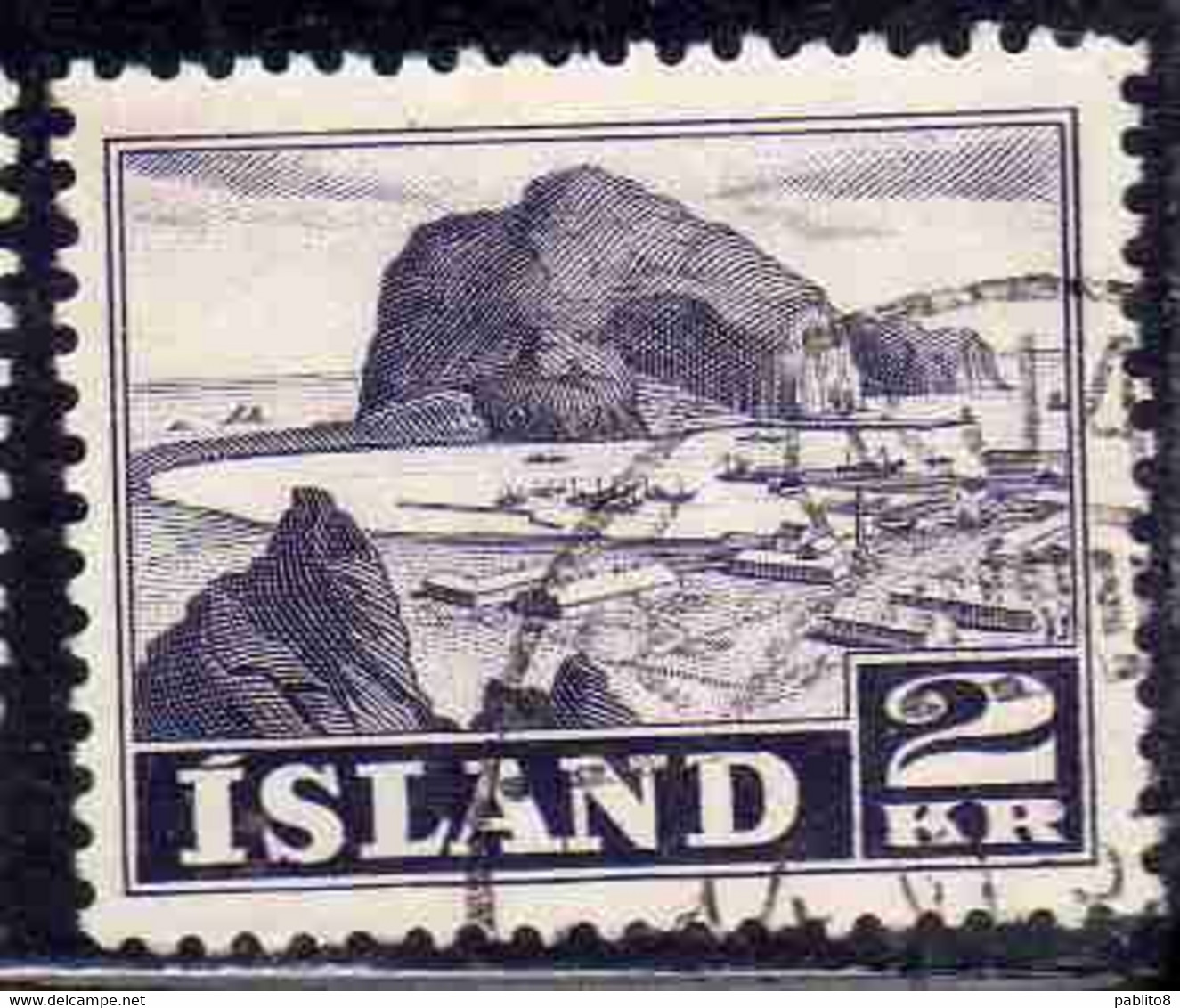 ISLANDA ICELAND ISLANDE 1950 1954 VESTMANNAEYJAR HARBOR 2k USED USATO OBLITERE' - Used Stamps