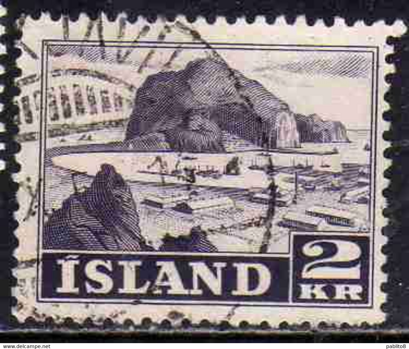 ISLANDA ICELAND ISLANDE 1950 1954 VESTMANNAEYJAR HARBOR 2k USED USATO OBLITERE' - Usados