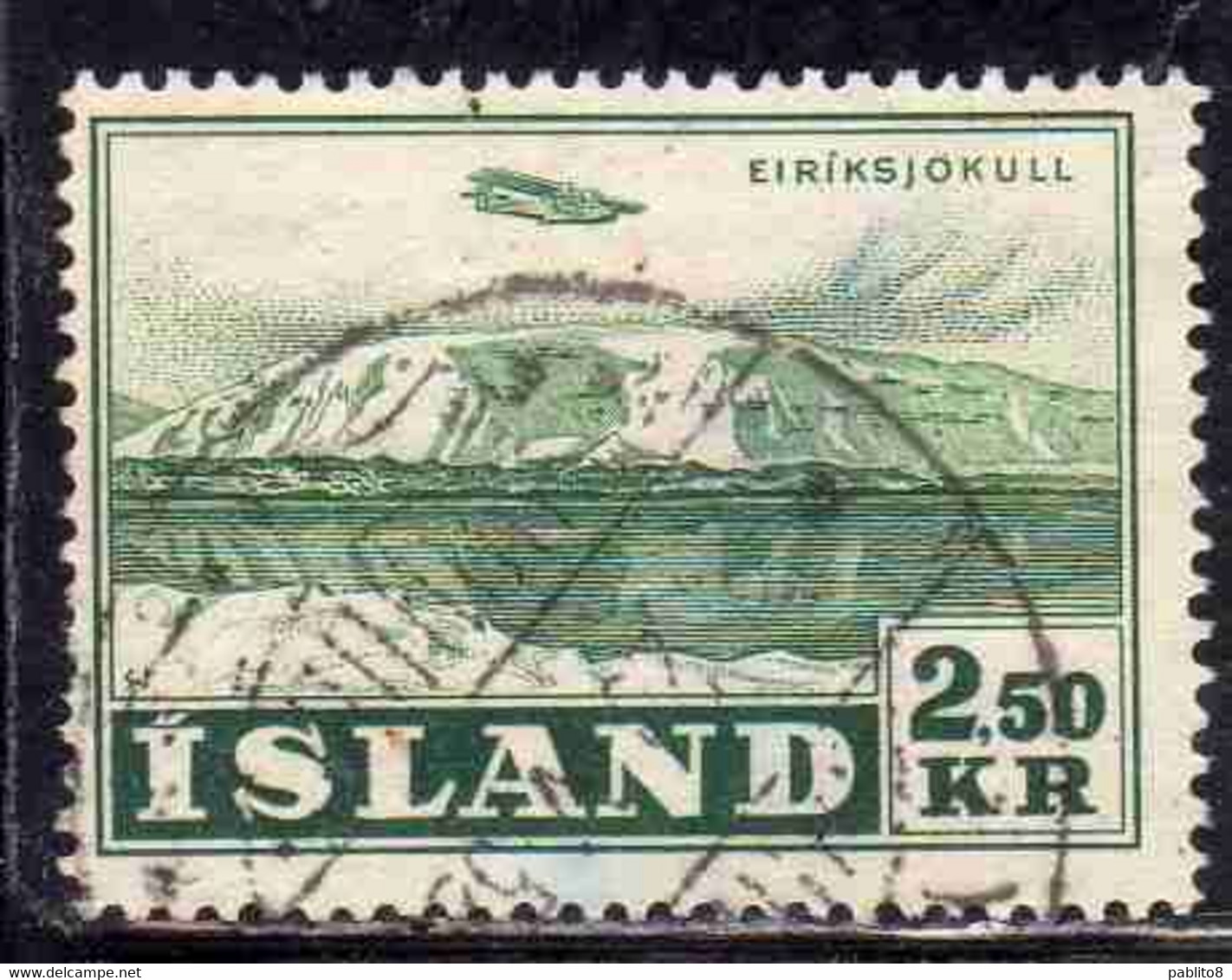 ISLANDA ICELAND ISLANDE 1952 AIR POST MAIL AIRMAL POSTA AEREA VIEWS EIRIKSJOKULL 2.50k USED USATO OBLITERE' - Poste Aérienne