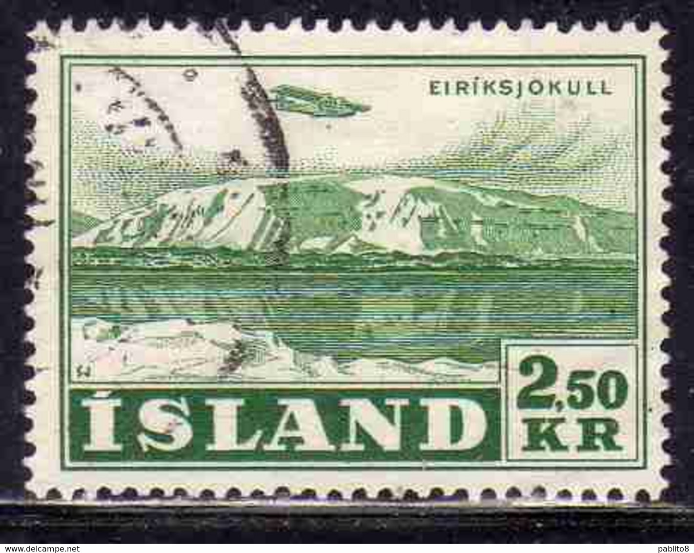 ISLANDA ICELAND ISLANDE 1952 AIR POST MAIL AIRMAL POSTA AEREA VIEWS EIRIKSJOKULL 2.50k USED USATO OBLITERE' - Posta Aerea