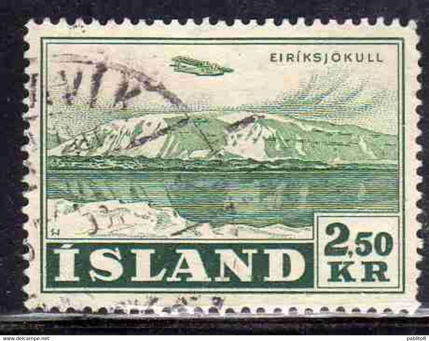 ISLANDA ICELAND ISLANDE 1952 AIR POST MAIL AIRMAL POSTA AEREA VIEWS EIRIKSJOKULL 2.50k USED USATO OBLITERE' - Poste Aérienne