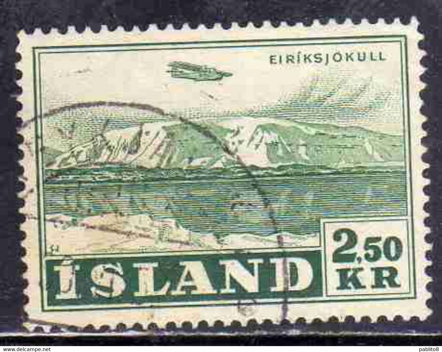 ISLANDA ICELAND ISLANDE 1952 AIR POST MAIL AIRMAL POSTA AEREA VIEWS EIRIKSJOKULL 2.50k USED USATO OBLITERE' - Luchtpost