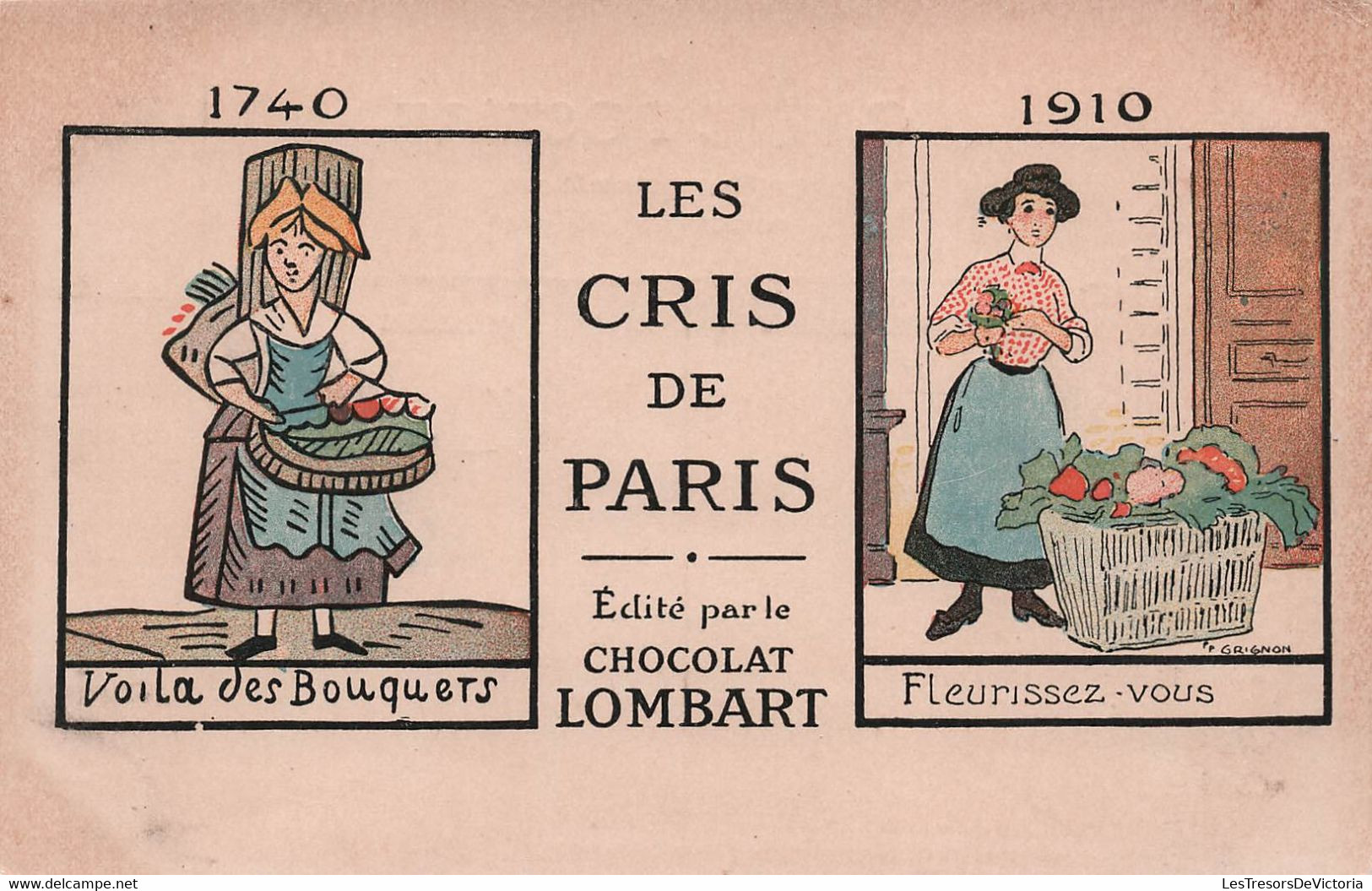 CPA Chocolat Lombart - Les Cris De Paris - Voila Des Bouquets - Fleurissez Vous - Advertising