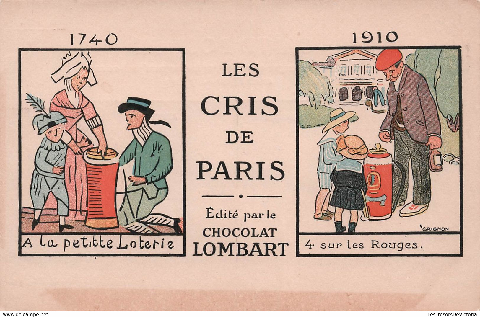 CPA Chocolat Lombart - Les Cris De Paris - A La Petite Loterie - 4 Sur Les Rouges - Advertising
