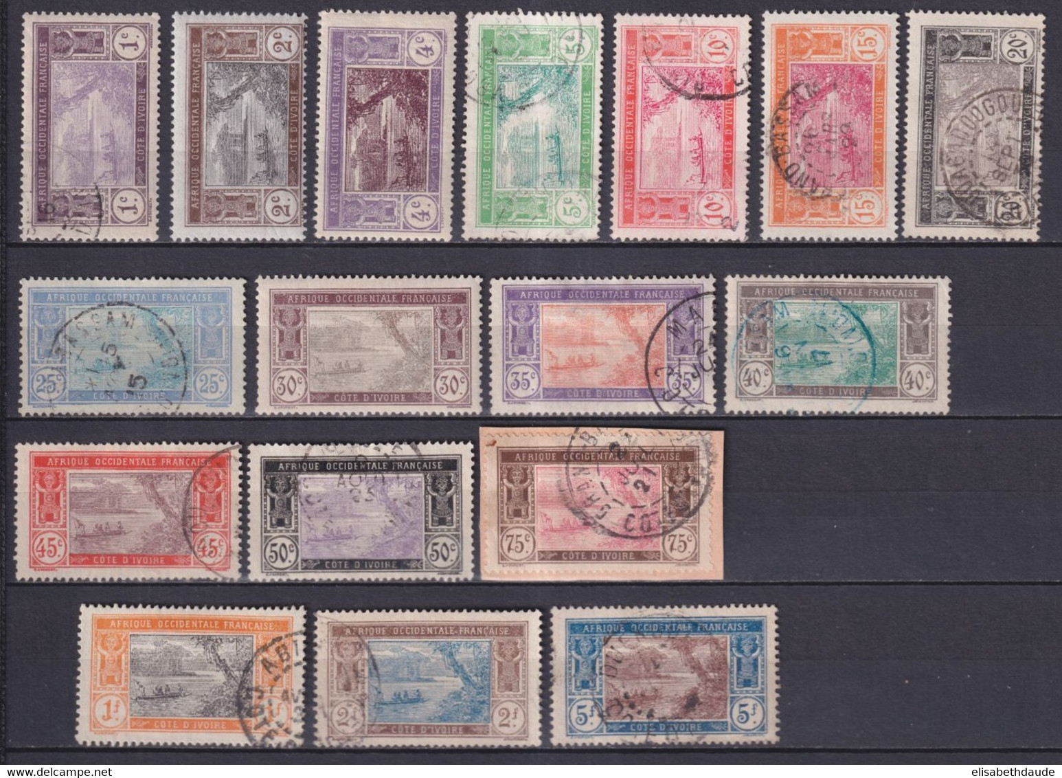 1913 - COTE D'IVOIRE - SERIE COMPLETE YVERT N° 41/57 OBLITERES (3 VALEURS * MLH) - COTE = 36 EUR. - Oblitérés