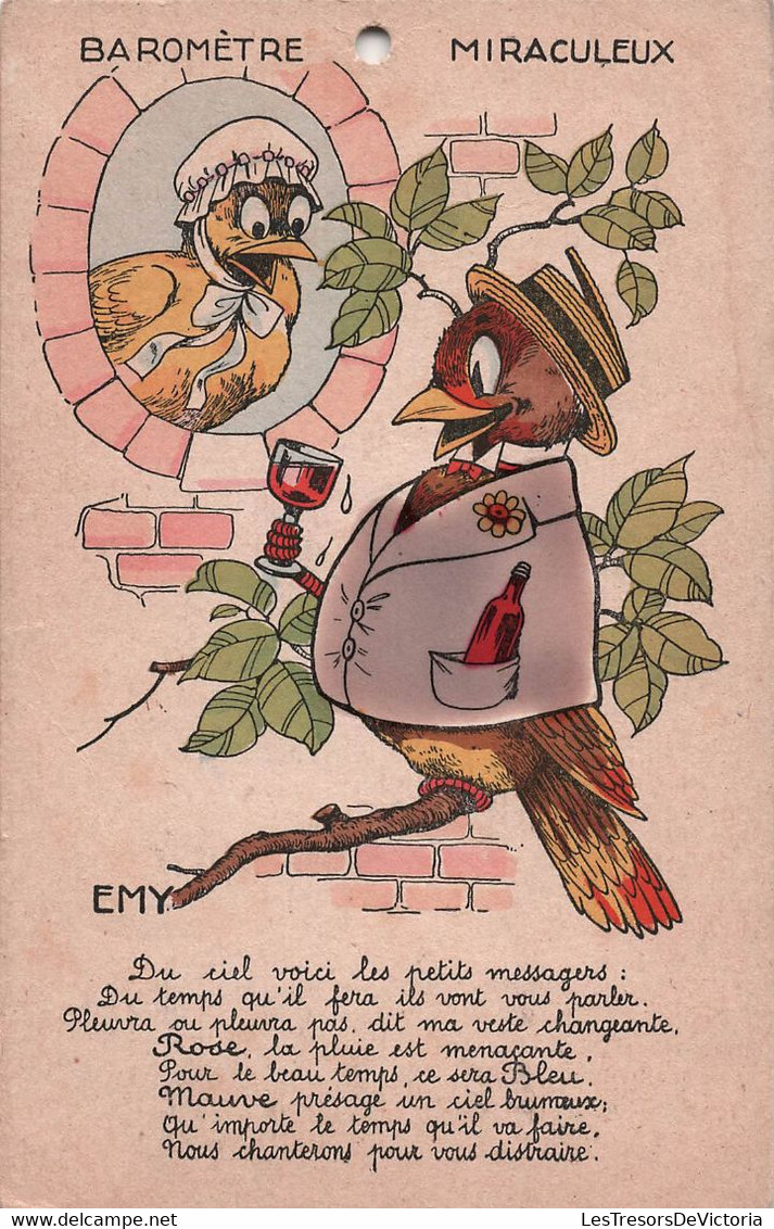 CPA Baromètre Miraculeux - Oiseaux Habillés Avec Un Verre De Vin - Emy - Gekleidete Tiere