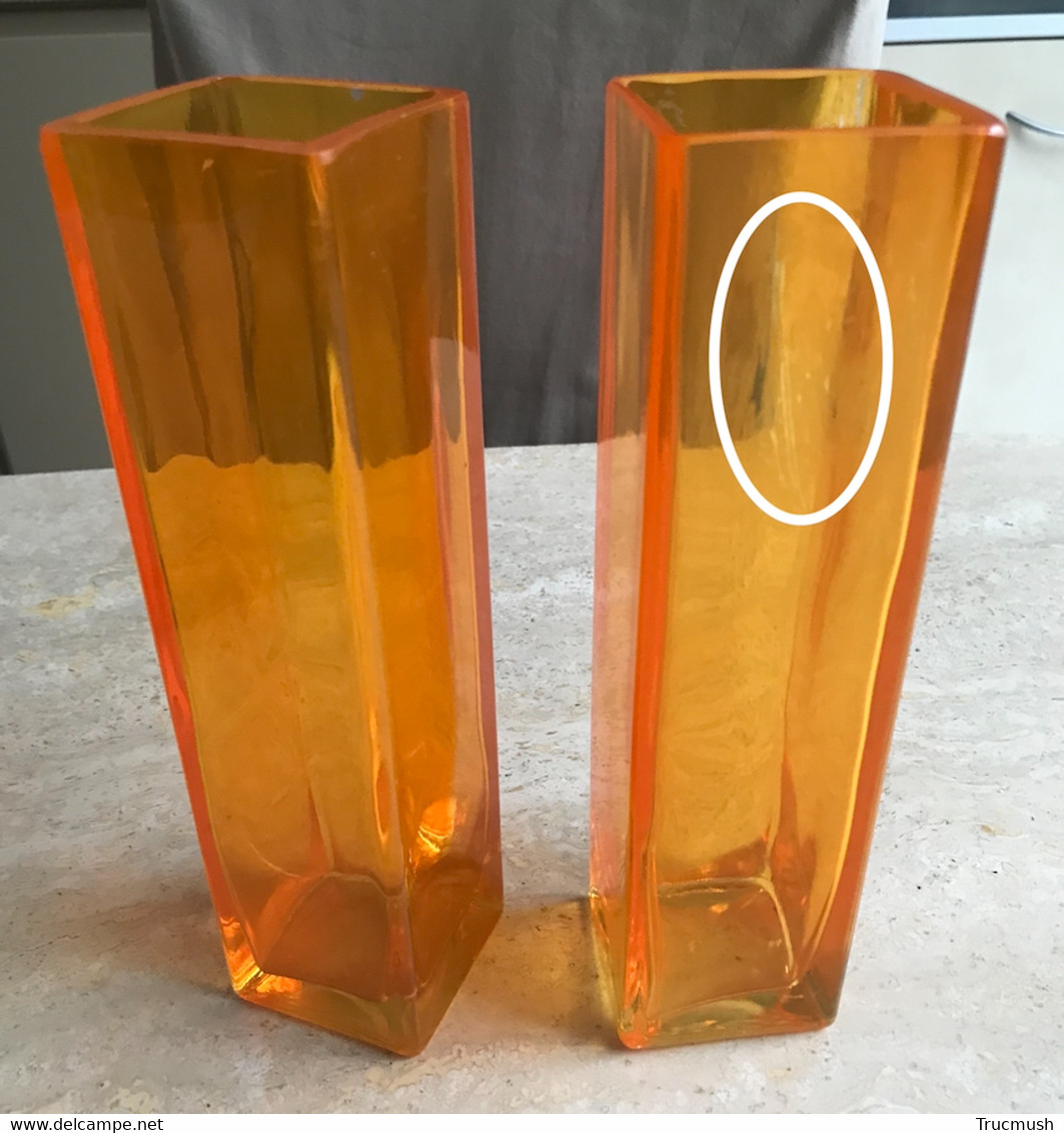 Lot De 2 Vases Soliflore "Ikea" Oranges - Hauteur : 21 Cm - Jarrones