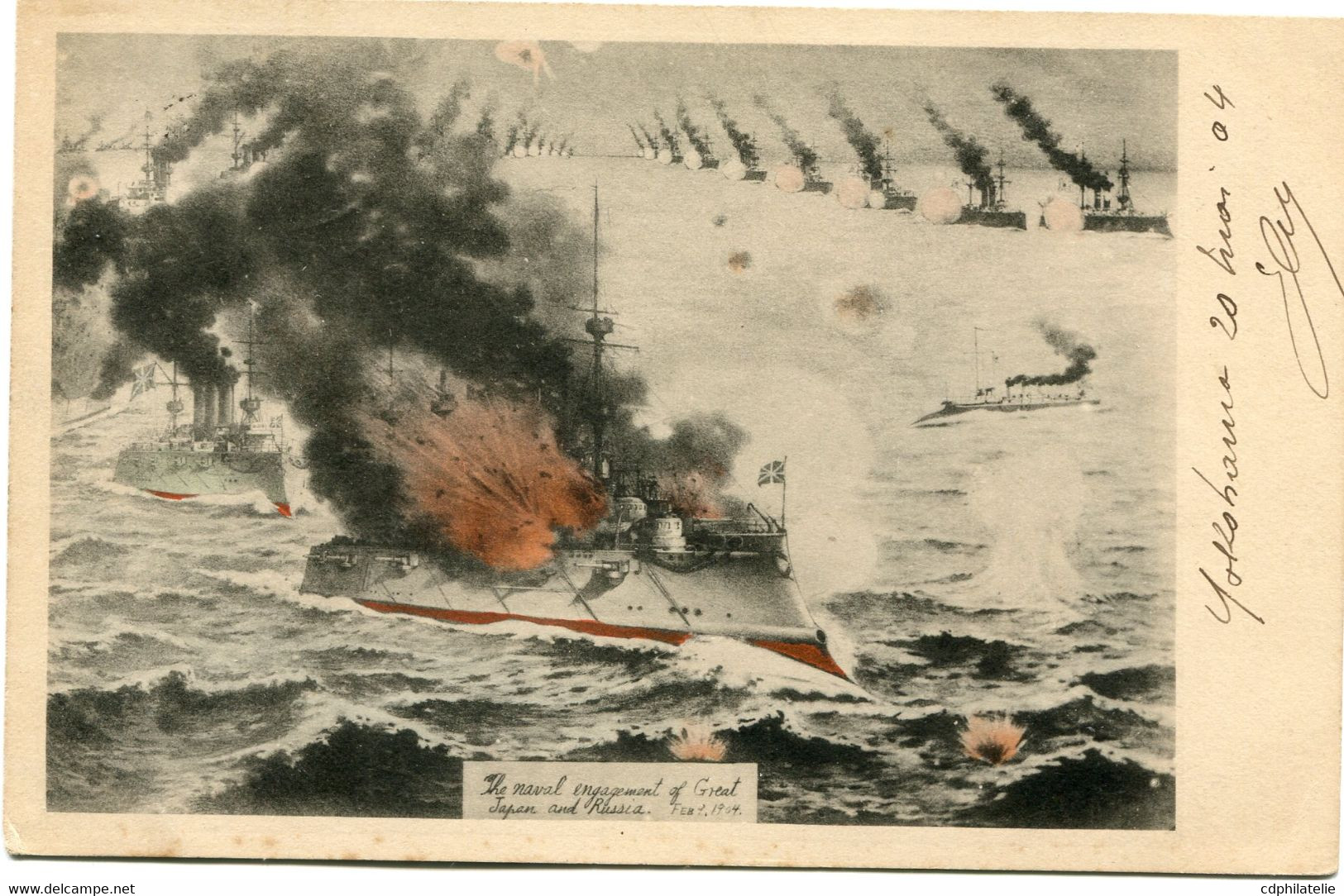 HONG KONG CARTE POSTALE -THE NAVAL ENGAGMENT OF GREAT JAPAN AND.... DEPART VICTORIA ? MY 04 HONG-KONG POUR ( L'ALGERIE ) - Briefe U. Dokumente
