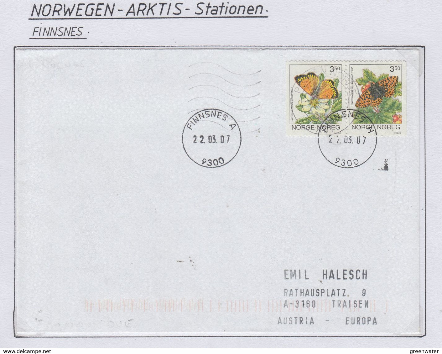 Norway Finnsnes Cover Ca Finnsnes 22.03.2007 (NI182) - Storia Postale