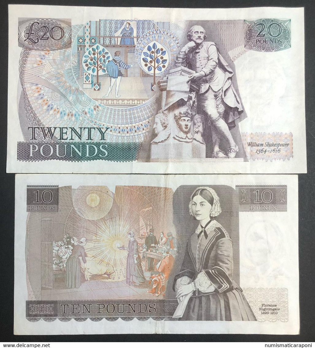 Great Britain Gran Bretagna William Shakespeare 20 Sterline £ 50 50 Pounds 1988-91 Km#380e + 10 Pounds 1984 LOTTO 1617 - 20 Pounds