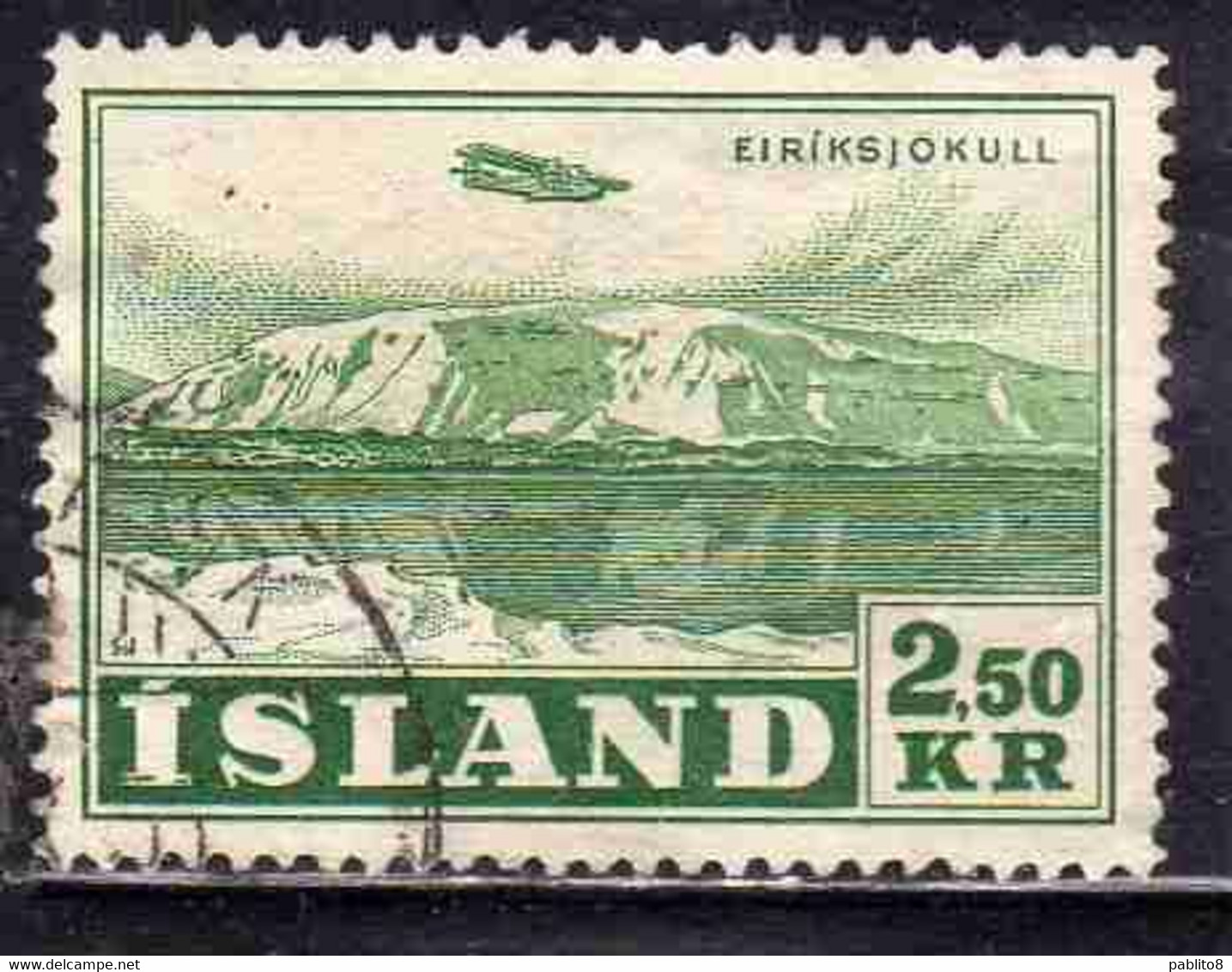 ISLANDA ICELAND ISLANDE 1952 AIR POST MAIL AIRMAL POSTA AEREA VIEWS EIRIKSJOKULL 2.50k USED USATO OBLITERE' - Airmail