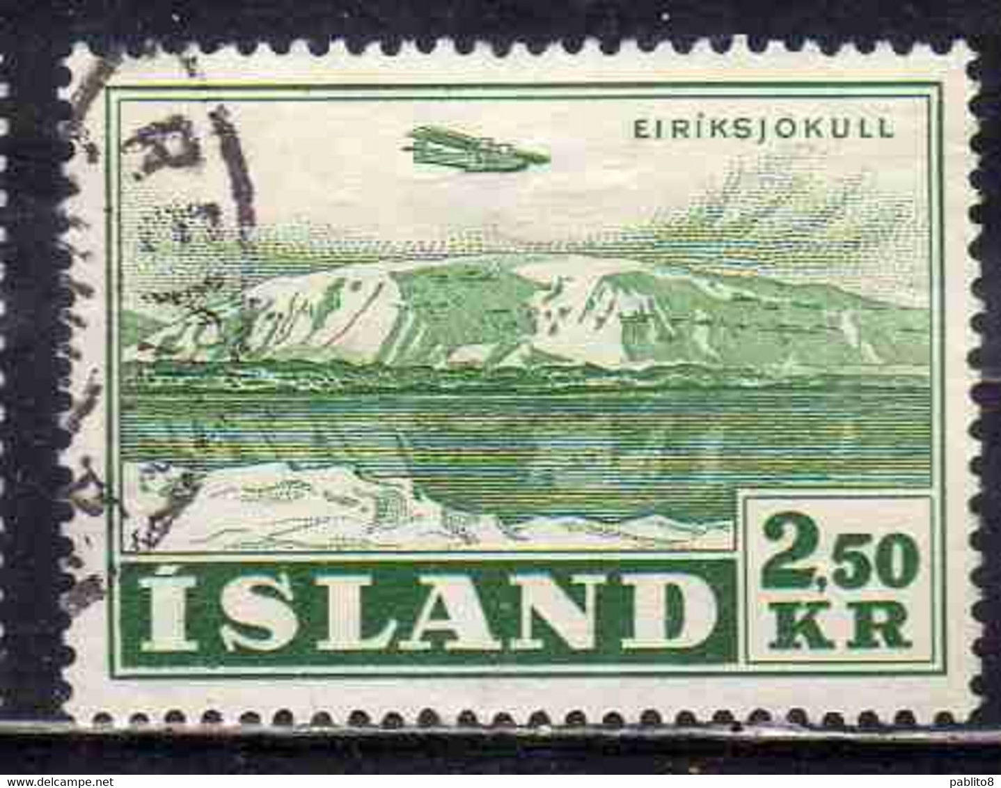 ISLANDA ICELAND ISLANDE 1952 AIR POST MAIL AIRMAL POSTA AEREA VIEWS EIRIKSJOKULL 2.50k USED USATO OBLITERE' - Poste Aérienne