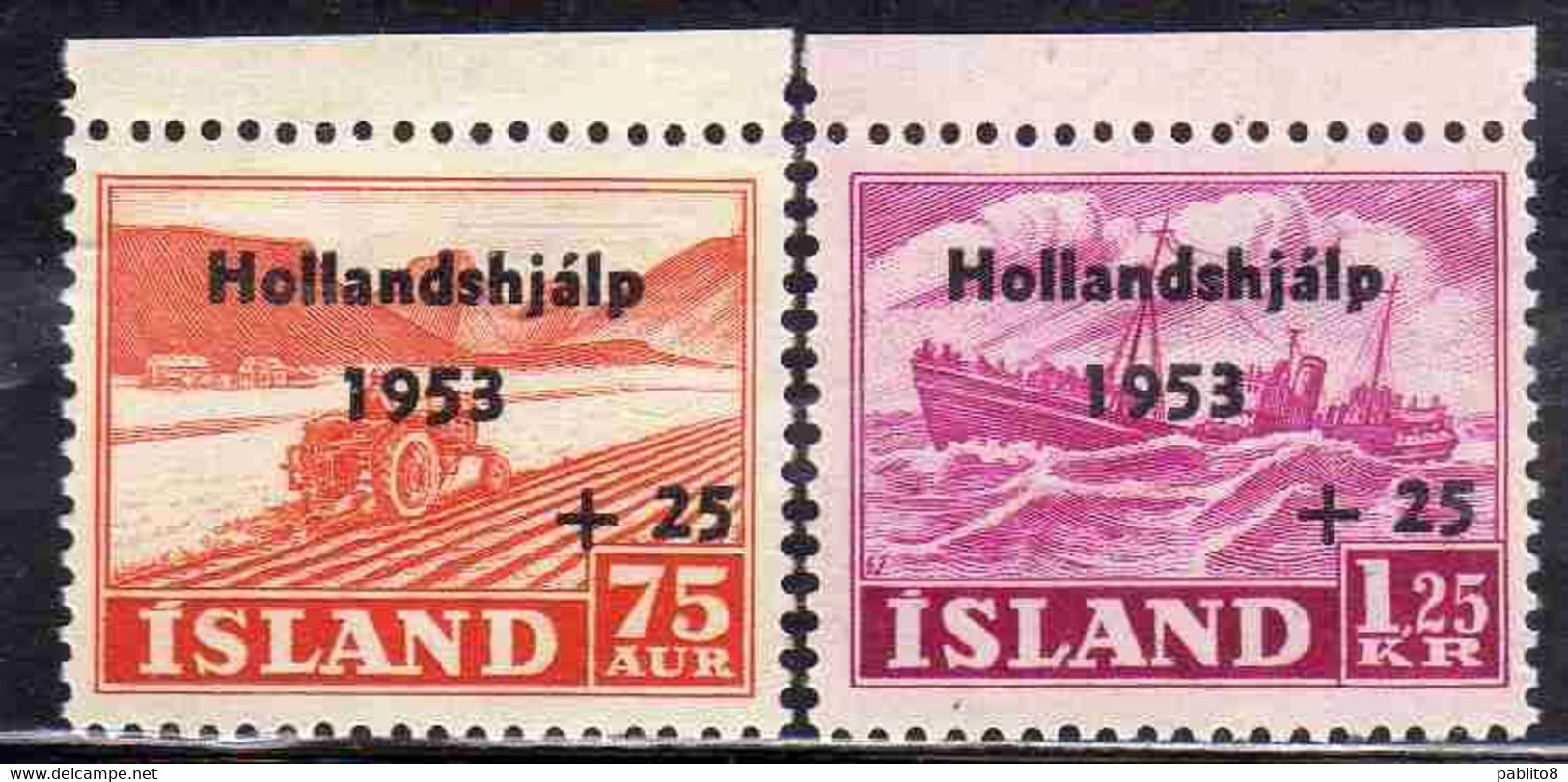 ISLANDA ICELAND ISLANDE 1953 SURCHARGED AIR POST MAIL AIRMAIL COMPLETE SET SERIE COMPLETA MNH - Luchtpost