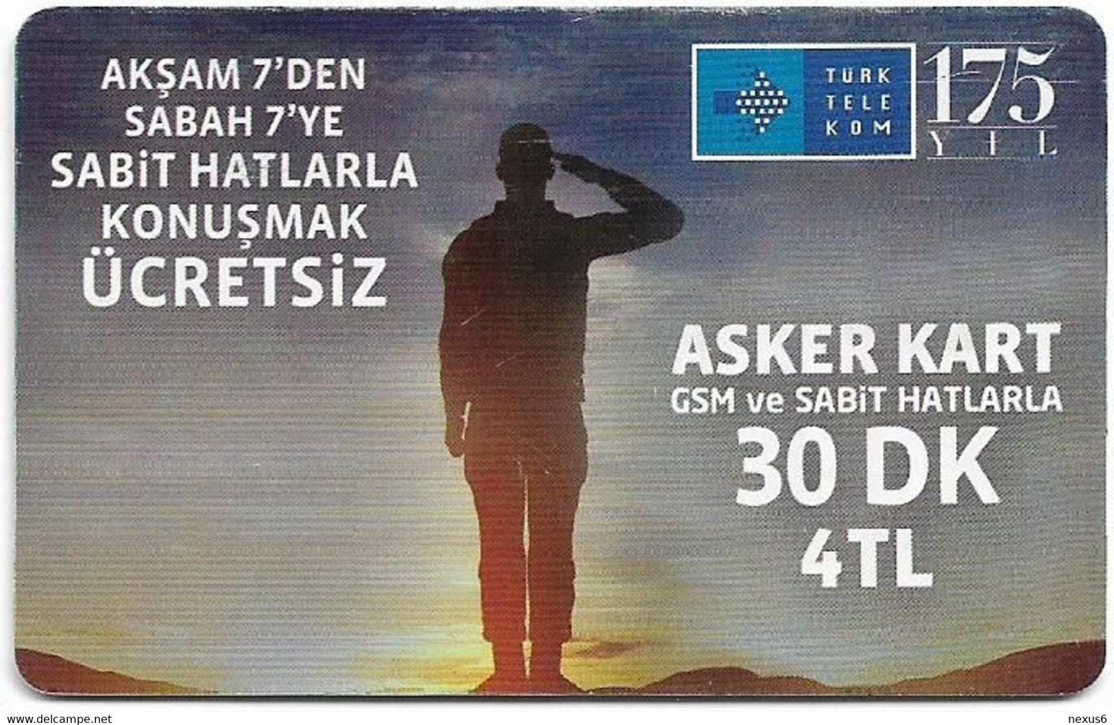 Turkey - TT (chip) - Soldier Cards - C-0310A - 175 Yıl Anniversary (Kasım 2017), Chip CHT05, 4₤, 2015, Used - Türkei