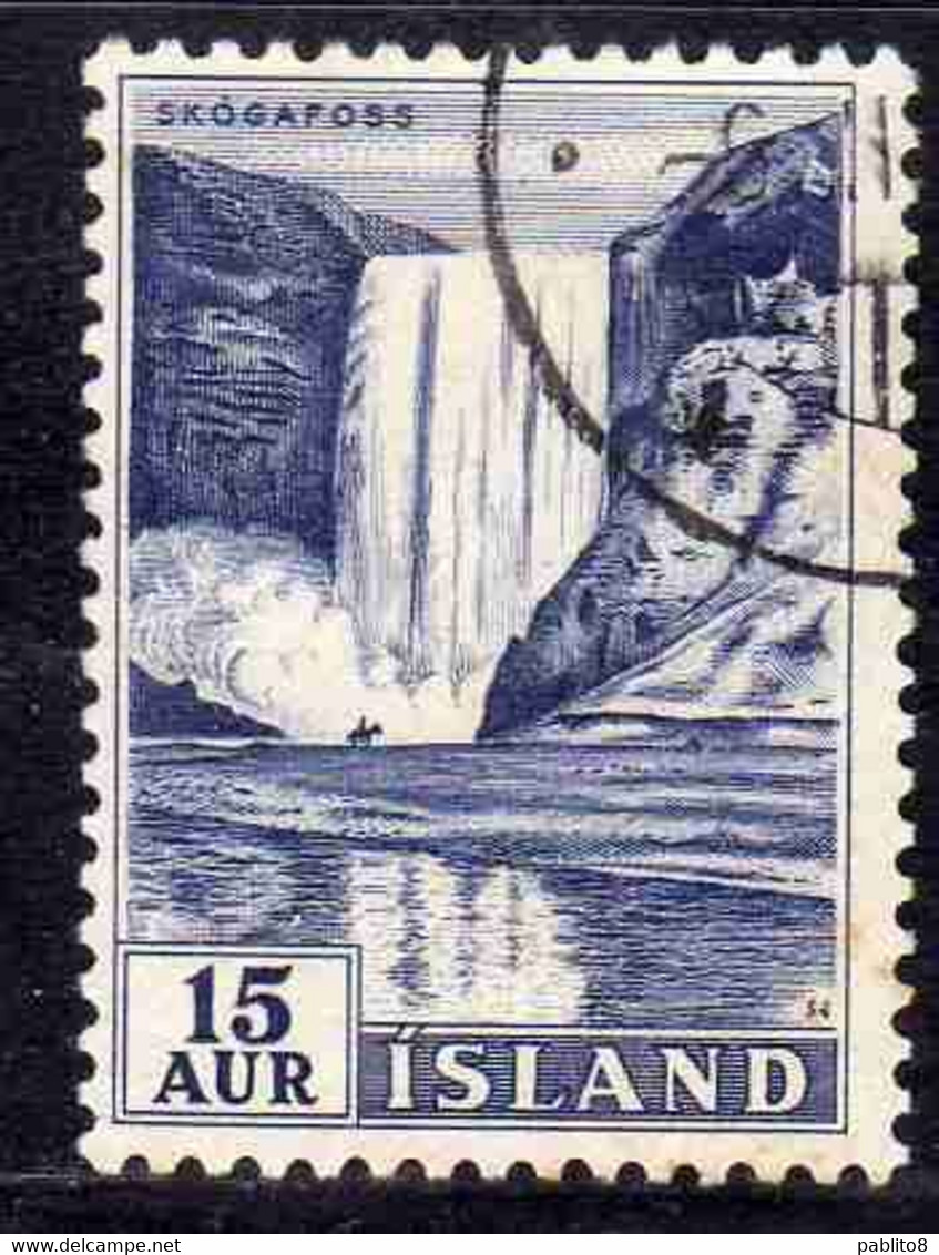 ISLANDA ICELAND ISLANDE 1956 WATERFALLS SKOGA FALLS 15a USED USATO OBLITERE' - Poste Aérienne