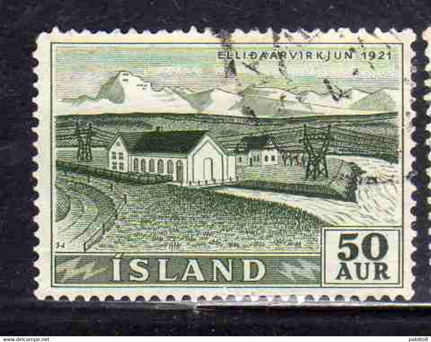 ISLANDA ICELAND ISLANDE 1956 WATERFALLS ELLIDAR POWER PLANT 50a USED USATO OBLITERE' - Aéreo