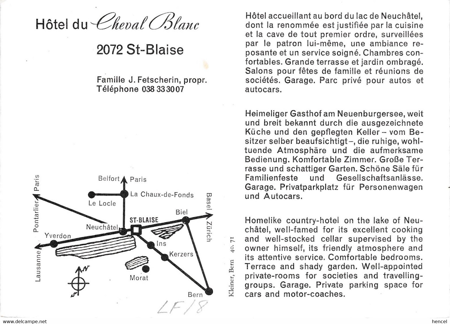 SAINT-BLAISE. Hôtel Du "Cheval Blanc" - Saint-Blaise