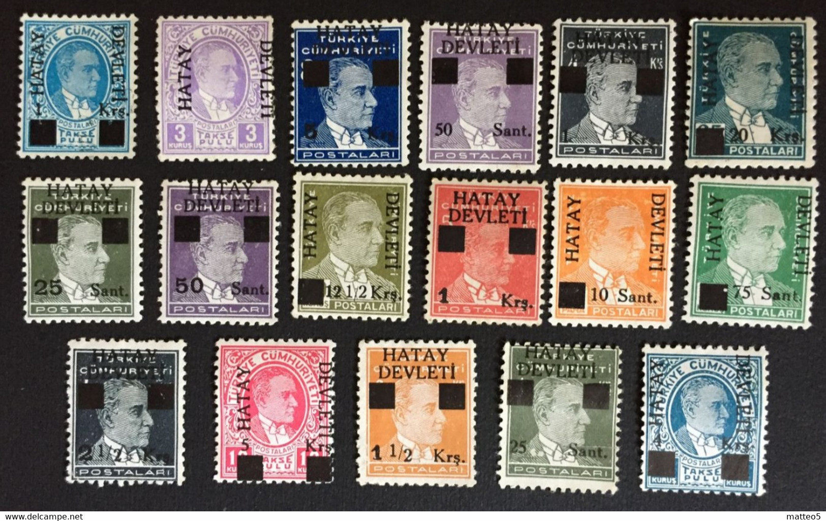 1939 - Turkey  Turkish Hatay - Turkish Stamps Overprinted Hatay Devleti - 17 Stamps New  -( Mint Hinged) - 1934-39 Sandjak Alexandrette & Hatay