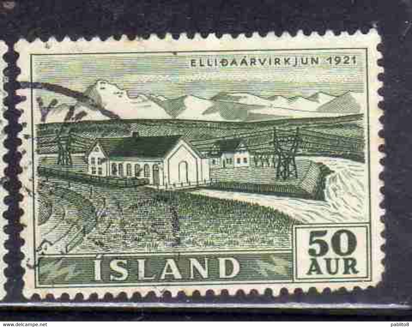 ISLANDA ICELAND ISLANDE 1956 WATERFALLS ELLIDAR POWER PLANT 50a USED USATO OBLITERE' - Poste Aérienne