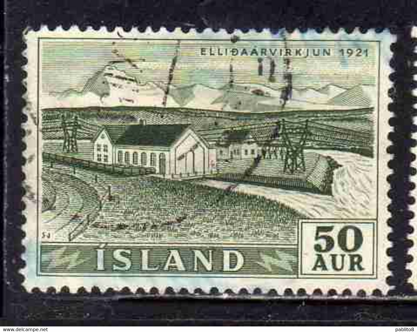 ISLANDA ICELAND ISLANDE 1956 WATERFALLS ELLIDAR POWER PLANT 50a USED USATO OBLITERE' - Luftpost