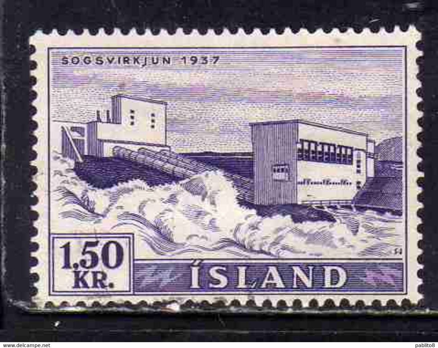 ISLANDA ICELAND ISLANDE 1956 WATERFALLS SOGS 1.50k USED USATO OBLITERE' - Aéreo