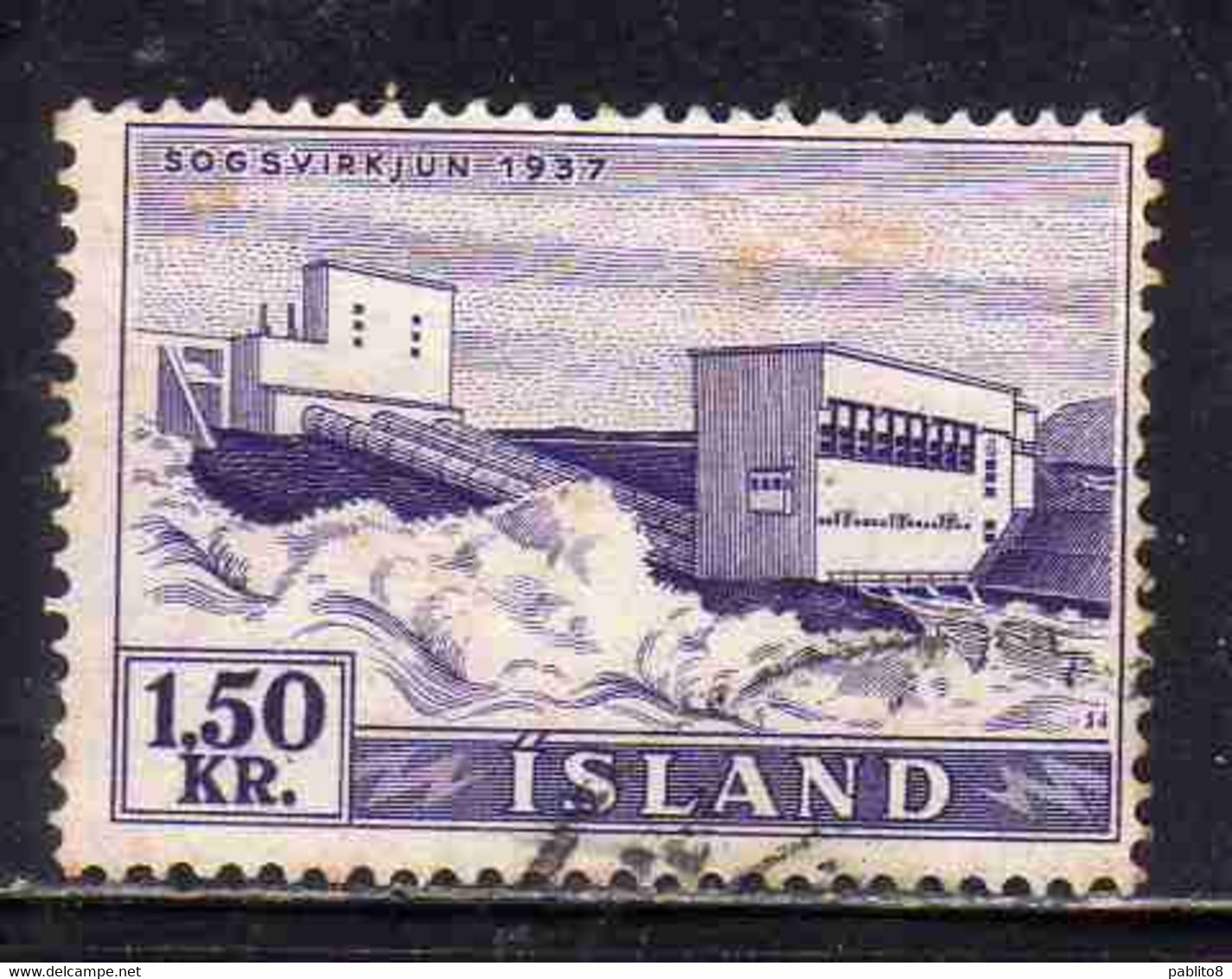 ISLANDA ICELAND ISLANDE 1956 WATERFALLS SOGS 1.50k USED USATO OBLITERE' - Airmail