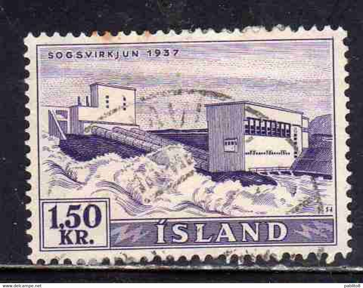 ISLANDA ICELAND ISLANDE 1956 WATERFALLS SOGS 1.50k USED USATO OBLITERE' - Posta Aerea