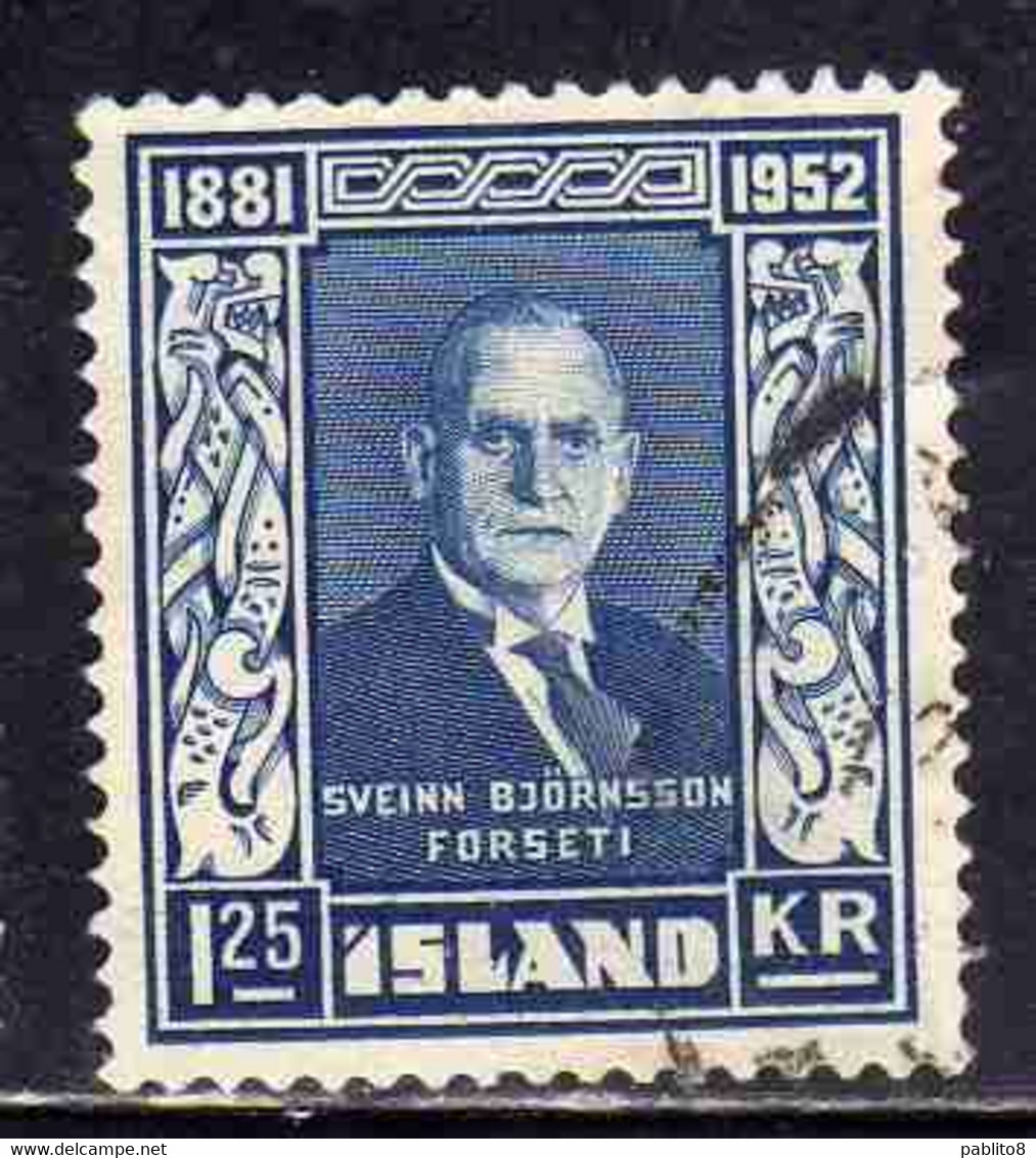 ISLANDA ICELAND ISLANDE 1952 SVEINN BJORNSSON 1.25k USED USATO OBLITERE' - Posta Aerea