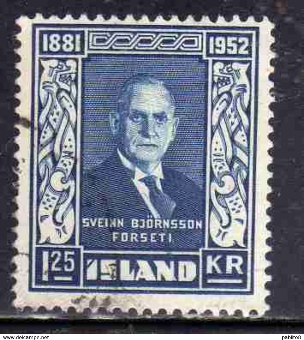 ISLANDA ICELAND ISLANDE 1952 SVEINN BJORNSSON 1.25k USED USATO OBLITERE' - Poste Aérienne