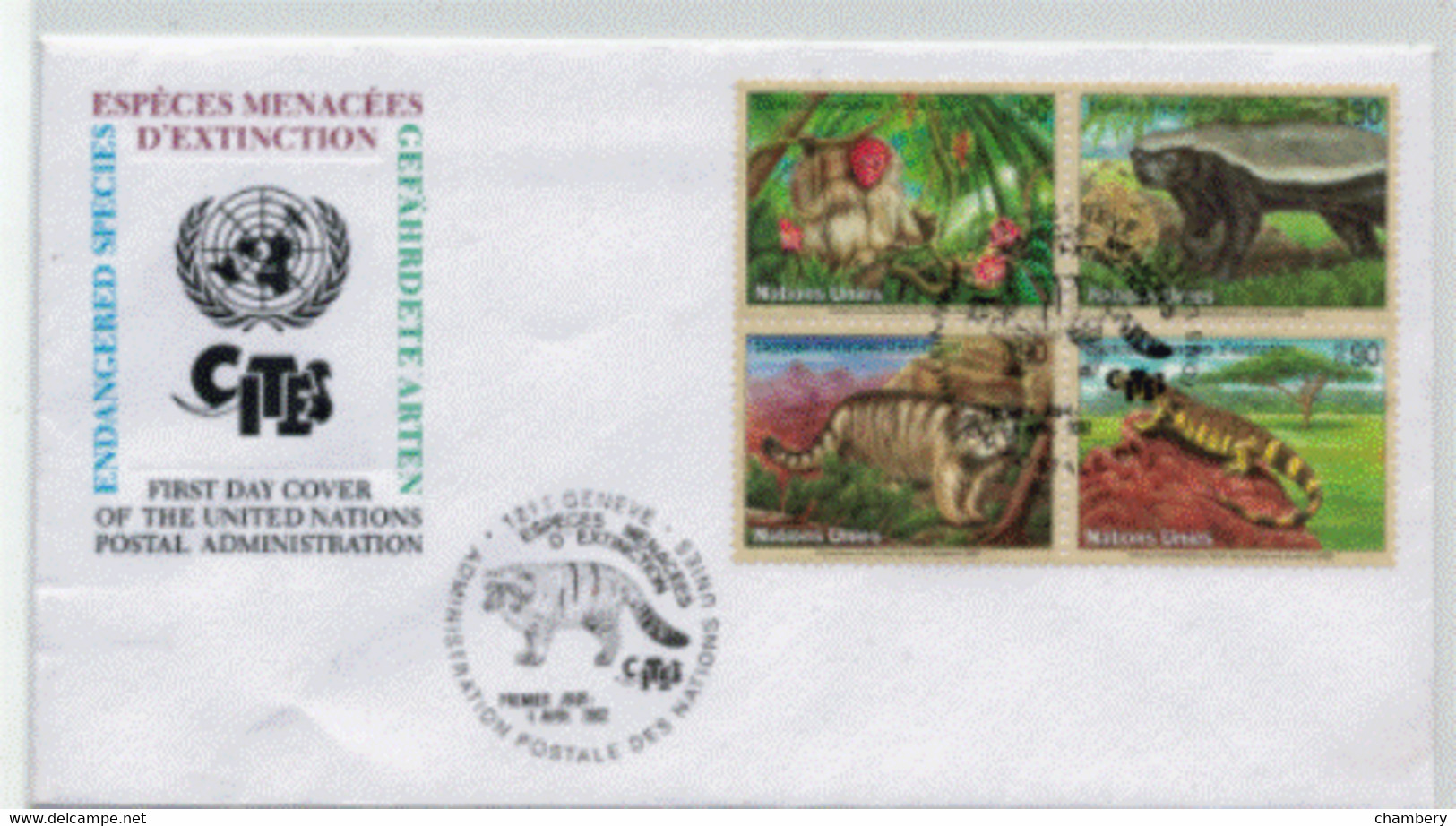 Nations Unies - "Faune En Voie De Disparition" - Carré 2** N° 447 à 450 Sur Enveloppe 1er Jour De 2002 - Storia Postale