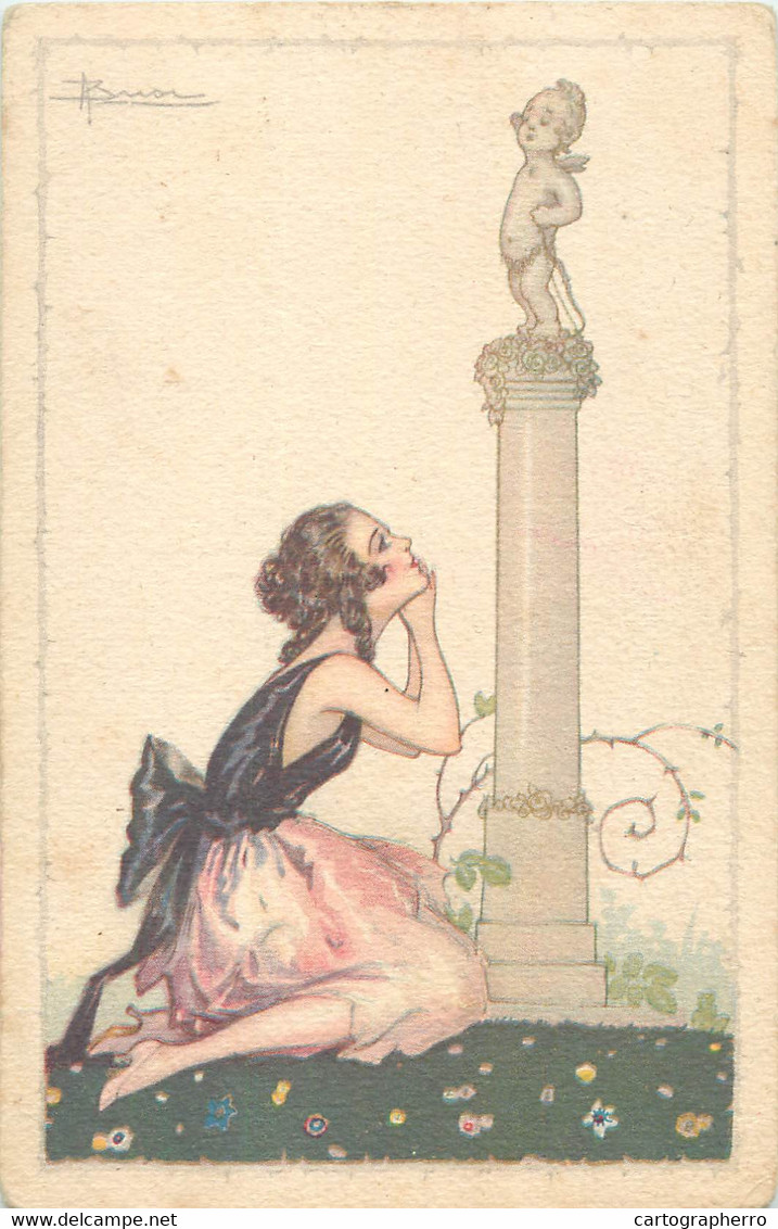 Illustratore Adolfo BUSI Glamour Lady Cupid Statuette Fantasy - Busi, Adolfo