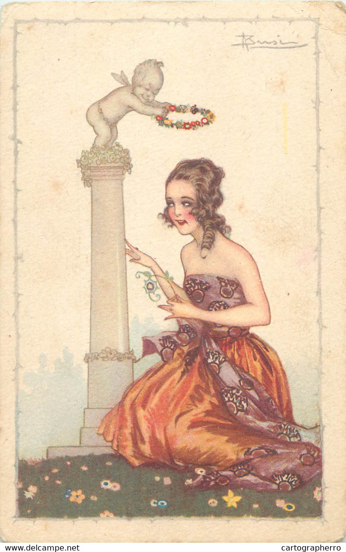Illustratore Adolfo BUSI Lovely Lady Cupid Statuette Fantasy - Busi, Adolfo