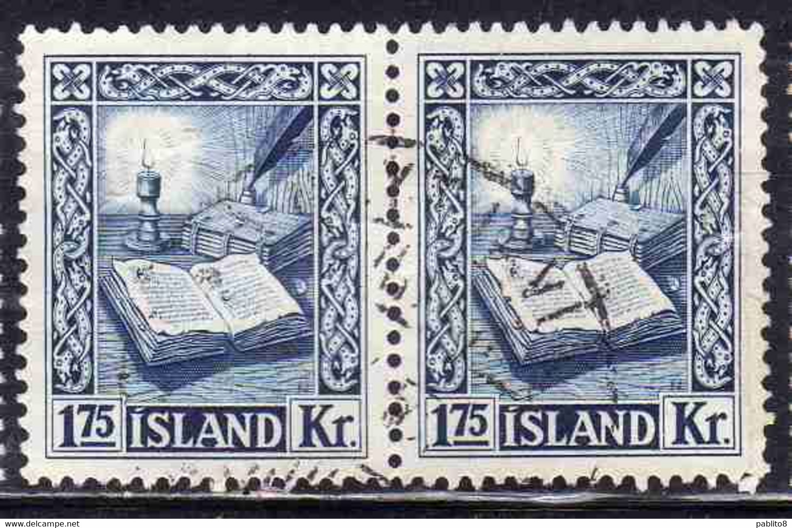 ISLANDA ICELAND ISLANDE 1953 REJKJABOK 1.75k USED USATO OBLITERE' - Gebruikt