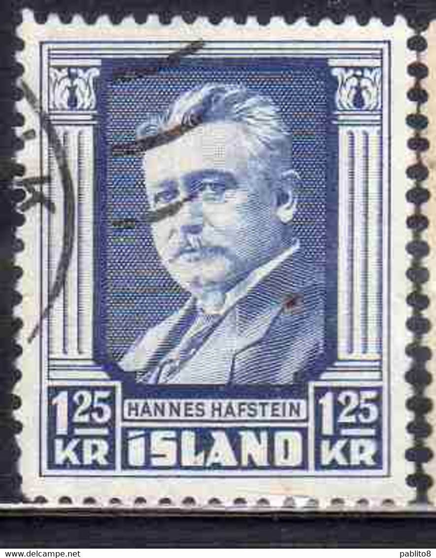 ISLANDA ICELAND ISLANDE 1954 HANNES HAFSTEIN  1.25k USED USATO OBLITERE' - Gebruikt